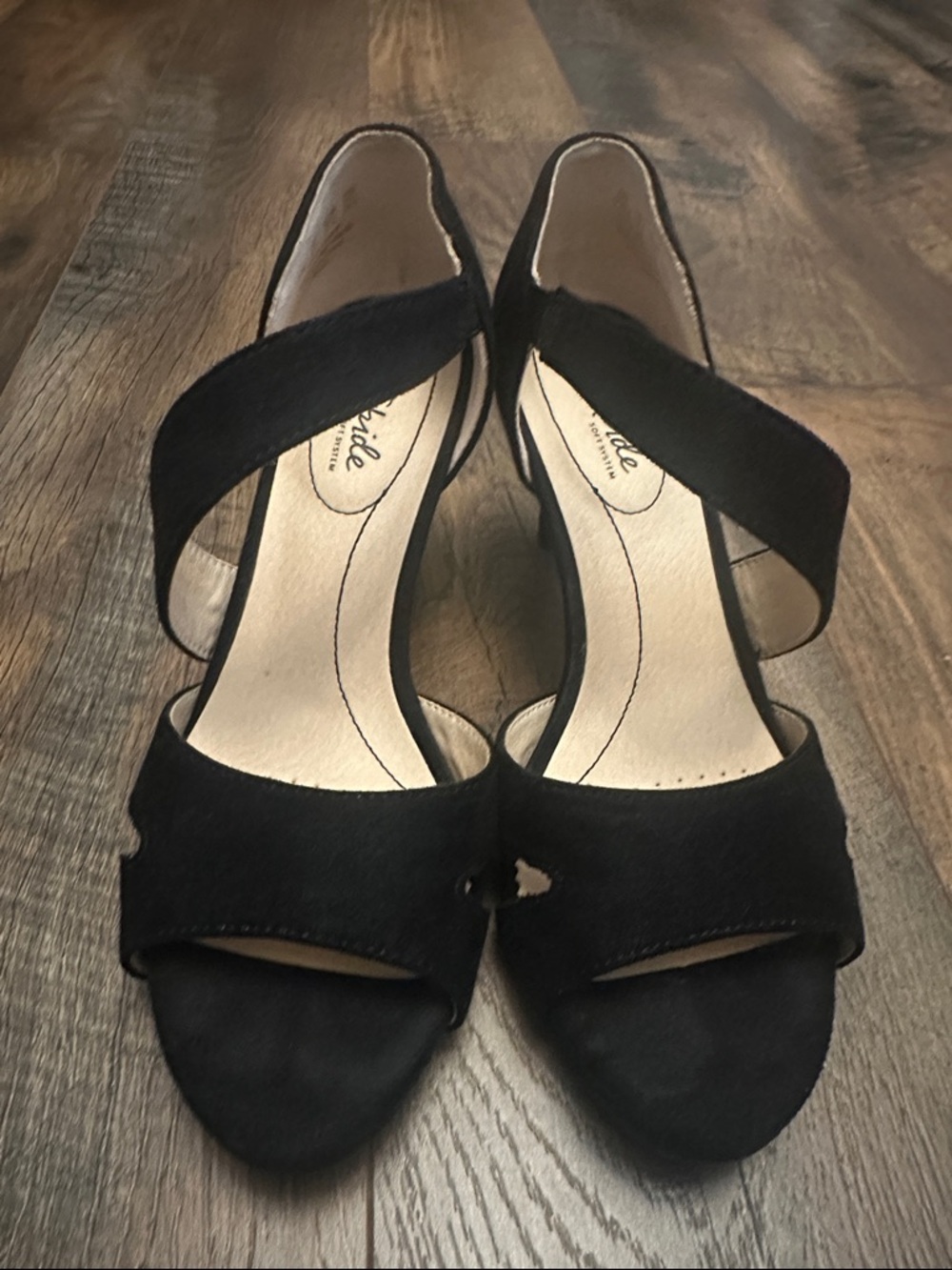 Life Stride Soft System Black Women's Open-Toe Suede Heels